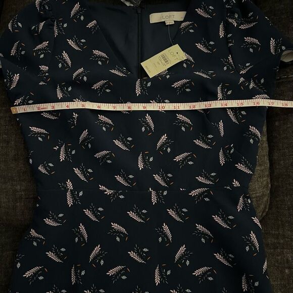 LOFT Feather Graphic Blue Fit and Flair Dress - Picture 13 of 15